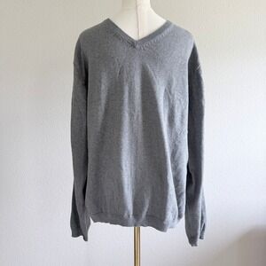 Weatherproof Vintage Mens Gray Cotton Cashmere V-Neck Sweater Size Large L